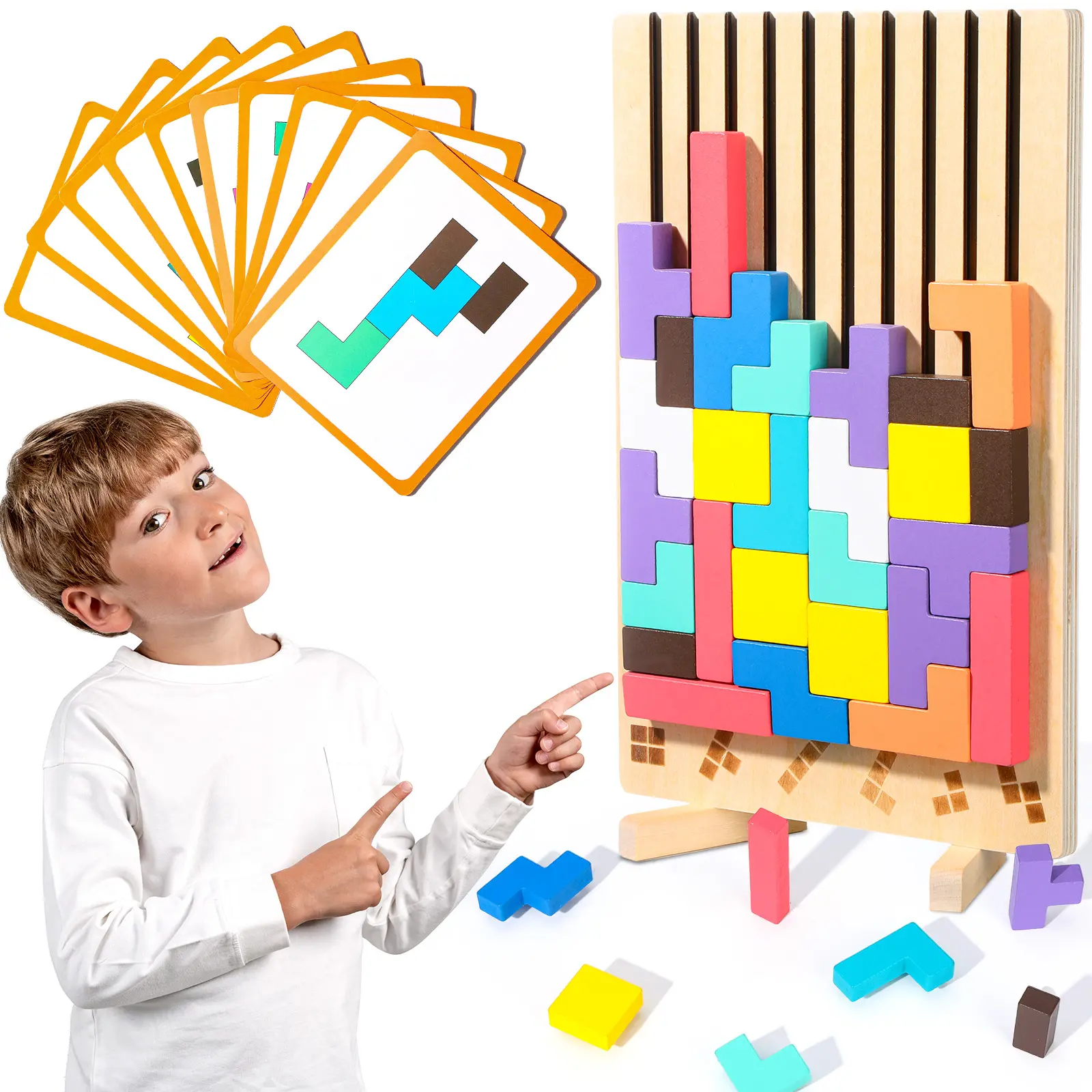 Wooden 3D Russian Building Block Puzzle Toy - Thick Bright Giant Board Game, Stress Relief Brain Teaser, Educational Gift for Kids (Birthday, Easter) | Wooden Puzzles, Challenge Puzzle Game, Wooden Stacking Puzzle
