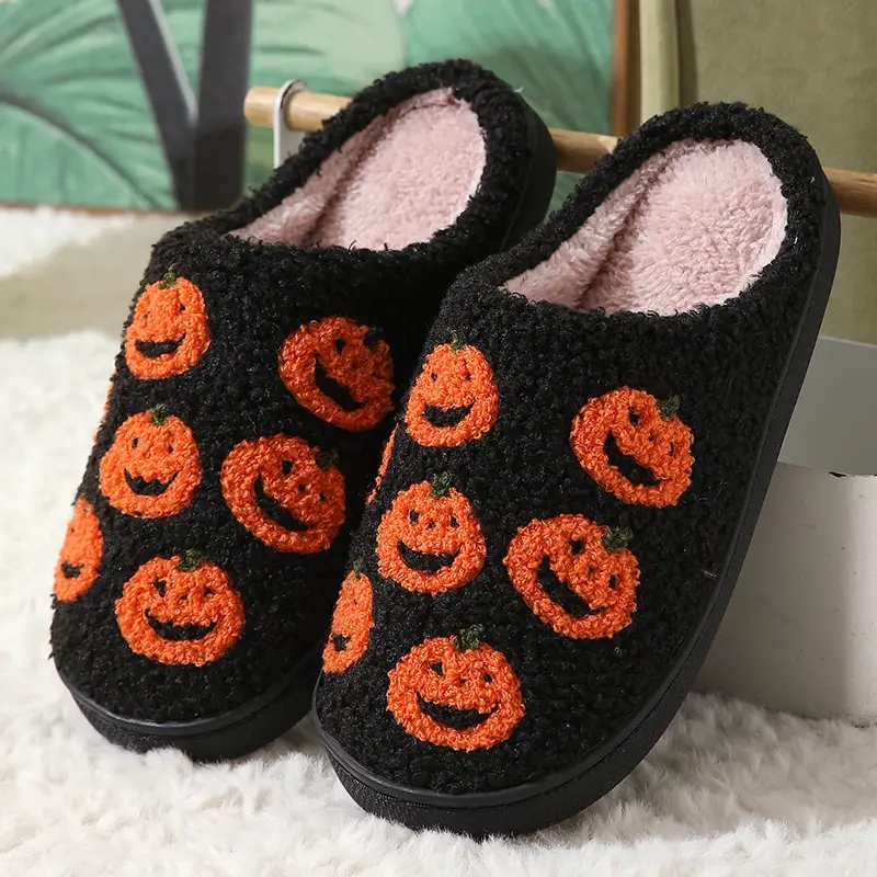 Halloween Slippers Pumpkin cotton Slippers Women Cartoon Ghost Face House Shoes Non-slip Home Shoes Indoor Outdoor Halloween Gifts Ladies