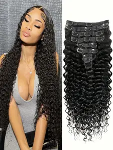 8-26inch Deep Wave Clip In Hair Extensions Real Human Hair Deep Wavy Hair Deep Curly Clip Ins For Women 8 Pcs Brazilian Remy Human Hair Extensions With 20 Clips 120g Hair Weave Extensions