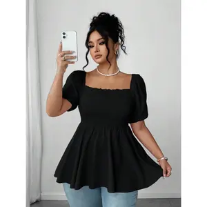 Elegant Women's Ruffled Blouse, Square Neckline Design, Versatile Fit for Casual Wear, Perfect for Everyday Fashion