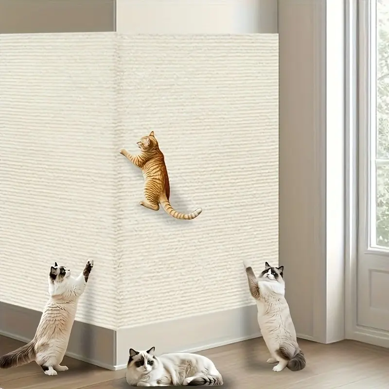 Self-Adhesive Cat Scratching Pad, Durable Sisal-Polyester Blend Furniture Protector, Non-Destructive Removable Wall-Mounted, Indoor Home Cats Scratcher