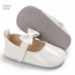 Global  Baby Girls Cute Soft soled princess shoes for baby girls, anti slip baby baptism shoes, PU fashionable white baptism shoes Leather Flats Shoes First Walkers Non-Slip Spring Summer