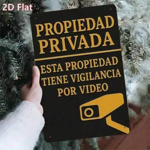 Tin Heavy Duty Vintage Spanish Security Camera Aluminum Outdoor Indoor Wall Mount Surveillance System Anti-Theft No Trespassing Flashing Light Warning Sign for Home Yard Garage