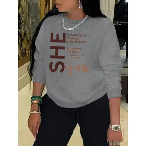 Women's Letter Print Crewneck Graphic Printed Drop Shoulder Sweatshirt, Casual Long Sleeve Round Neck Pullover for Fall & Winter, Ladies Clothes for Daily Wear(Sheet)
