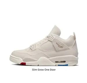 Cream White Low Top Basketball Sneakers Tiny Red & Blue Outsole Accent Smooth Leather Air Cushion Midsole Street Kicks