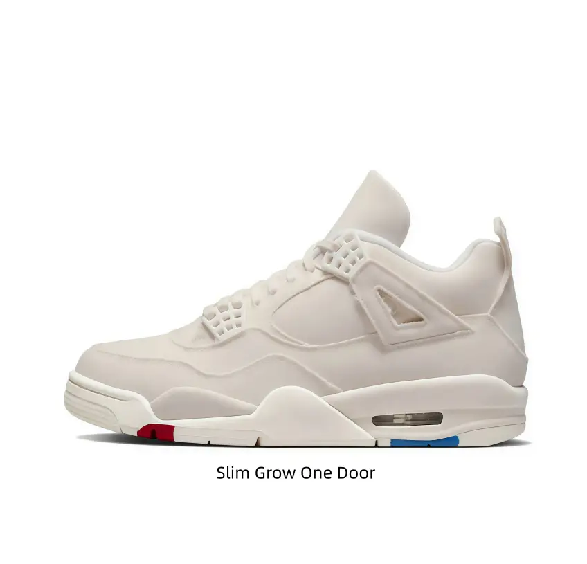 Cream White Low Top Basketball Sneakers Tiny Red & Blue Outsole Accent Smooth Leather Air Cushion Midsole Street Kicks