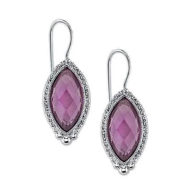 Light Amethyst Purple Navette Stone Drop Earrings