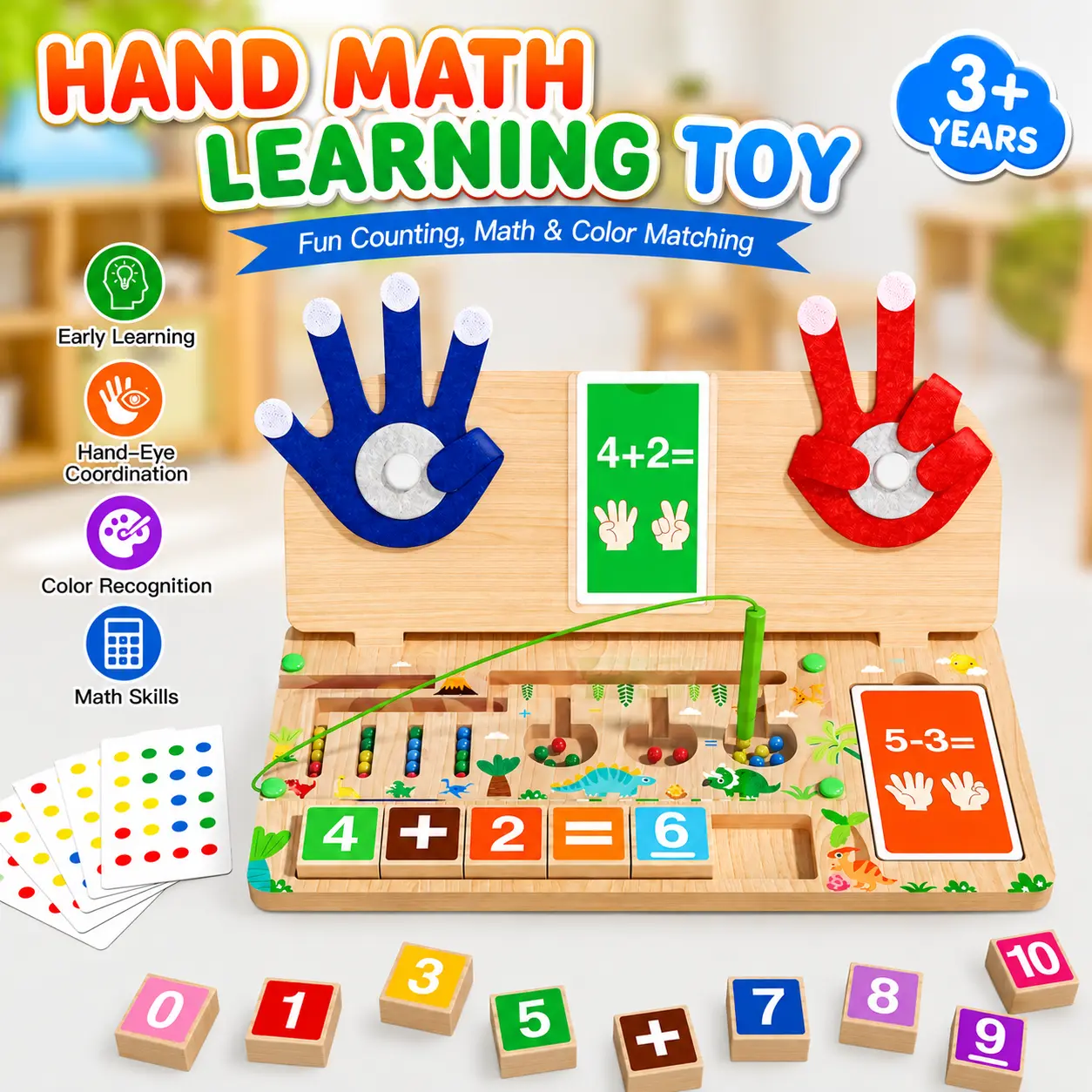 Montessori Early Math Learning Toys for Toddlers 3+, Math Counting Blocks, Number Matching Game, Finger Counting Manipulatives, Homeschool Supplies, Birthday Gifts for Boys Girls