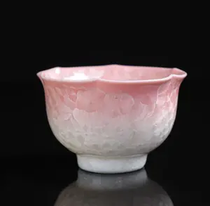 Gradient Floral Rim Crystalline Glaze Master Cup Ceramic Single Tea Tasting Cup