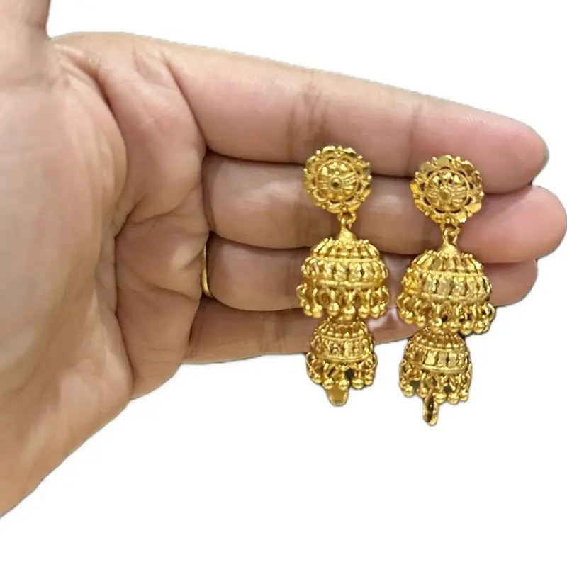 Women's Traditional Double Layer Fake Gold Costume Earrings - Intricate Design, Lustrous Look, Shiny Finish, Ideal for Special Occasions, Layered Chain Gold Jewelry Earrings, Fake Gold Earrings