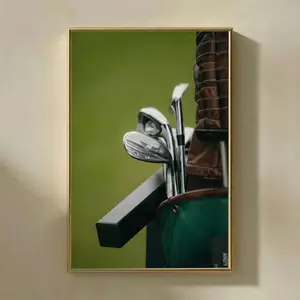 [UNFRAMED POSTER] Golf Clubs Poster Print, Minimal Golf Bag Close Up Photo, Green Course Aesthetic Wall Art, Golf Lover Gift, Office Man Cave Decor Poster