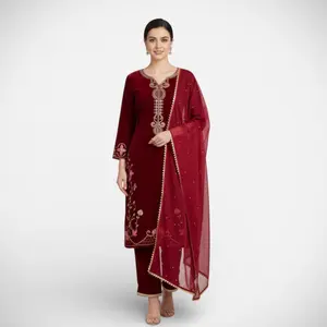 Velvet Kurta Set with Heavy Embroidery, jari work Ideal for Any Occasions, Women's Clothes - Womenswear Asian Salwar Comfort Ethnic Dress