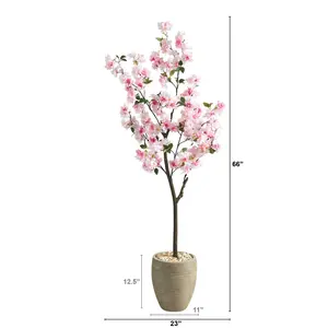 5.5ft Synthetic Cherry Blossom Tree, Home Decor Decorative Flowers, Sand-Colored Planter for Home Supplies, Kitchen Use
