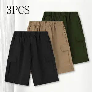 3PCS Teen Boys cargo pants Casual Shorts Easy Care Daily Bottoms for Spring/Summer Age 8-16Y