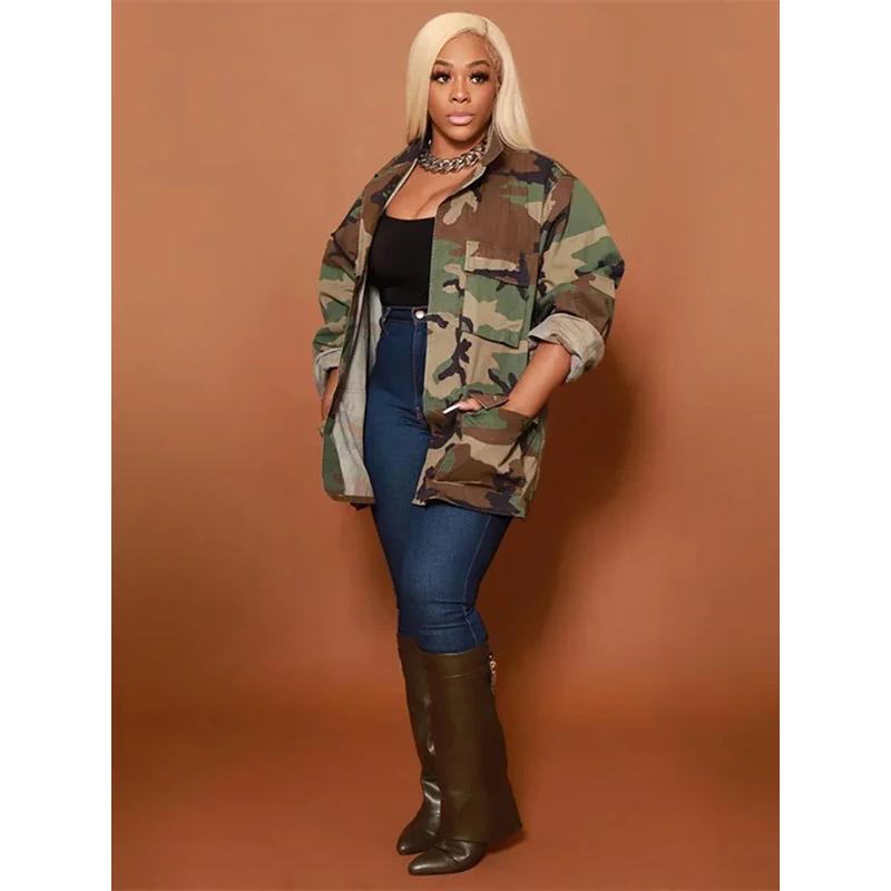 CamouflagePrintBigPocketJacket2025SpringINSClothingLongSleeveCamoTrenchCoatCasualOversizeCardiganTopOutwearLightWomenswearGamis