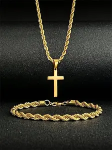 Vintage Unisex Twisted Chain Design Necklace & Bracelet Jewelry Set, Perfect Gift for Dad, Festive Season Present, Unique Accessory