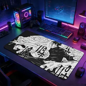 Black White Anime Monster & Boy Manga Art Large Desk Mat,XXL Extended Gaming Mouse Pad, Non-Slip Rubber Base with Stitched Lock Edge, Washable Pad for Home Office Gaming Setup, Gaming Desk Accessory, Ideal Gift for Anime & Manga Fans