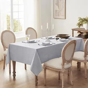 Rectangle Slubby Textured Tablecloth Waterproof Spillproof Wrinkle Free Table Cloth, Kitchen Dining Room Decoration, Fabric Table Cover for Holiday Party Dinner,  Light Grey
