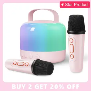 Wireless Karaoke Speaker with Two Microphones & LED Light, Bluetooth Portable Karaoke Machine, Summer Karaoke Microphone, LED Lights, Outdoor Speaker, Karaoke for Home Party, Great Birthday Gift Choice, Pink, 2024 Upgraded speaker mini karaoke