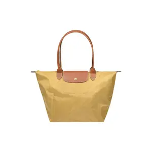 Longchamp Le Pliage 31 Tote Bag with Snap and Zipper Closure in Recycled Canvas and Leather Trim for Women in Desert Color