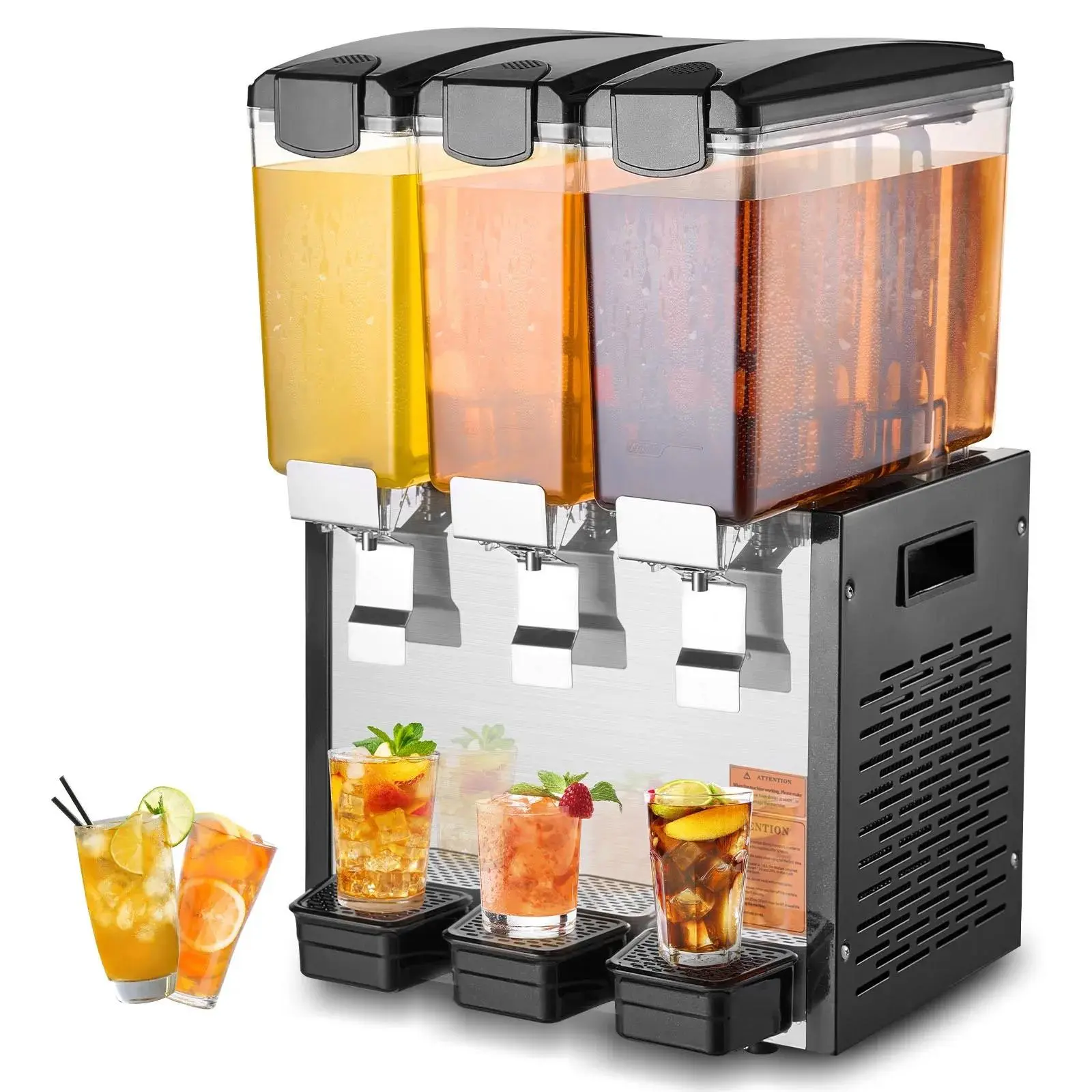 【Summerfinds】VEVOR Commercial Beverage Dispenser 10L x 3 Tanks Cold Juice Ice Drink Dispenser, Hotels, Rapid Cool, 304 Stainless Steel, 45-54°F (7-12°C)