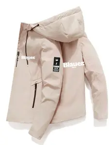 Men's Full-Zip Motorcycle Jacket, Riding Coat with Hat, Lightweight Bicycle Raincoat, Zipper Pockets, All-Season Commute & Hiking Gear