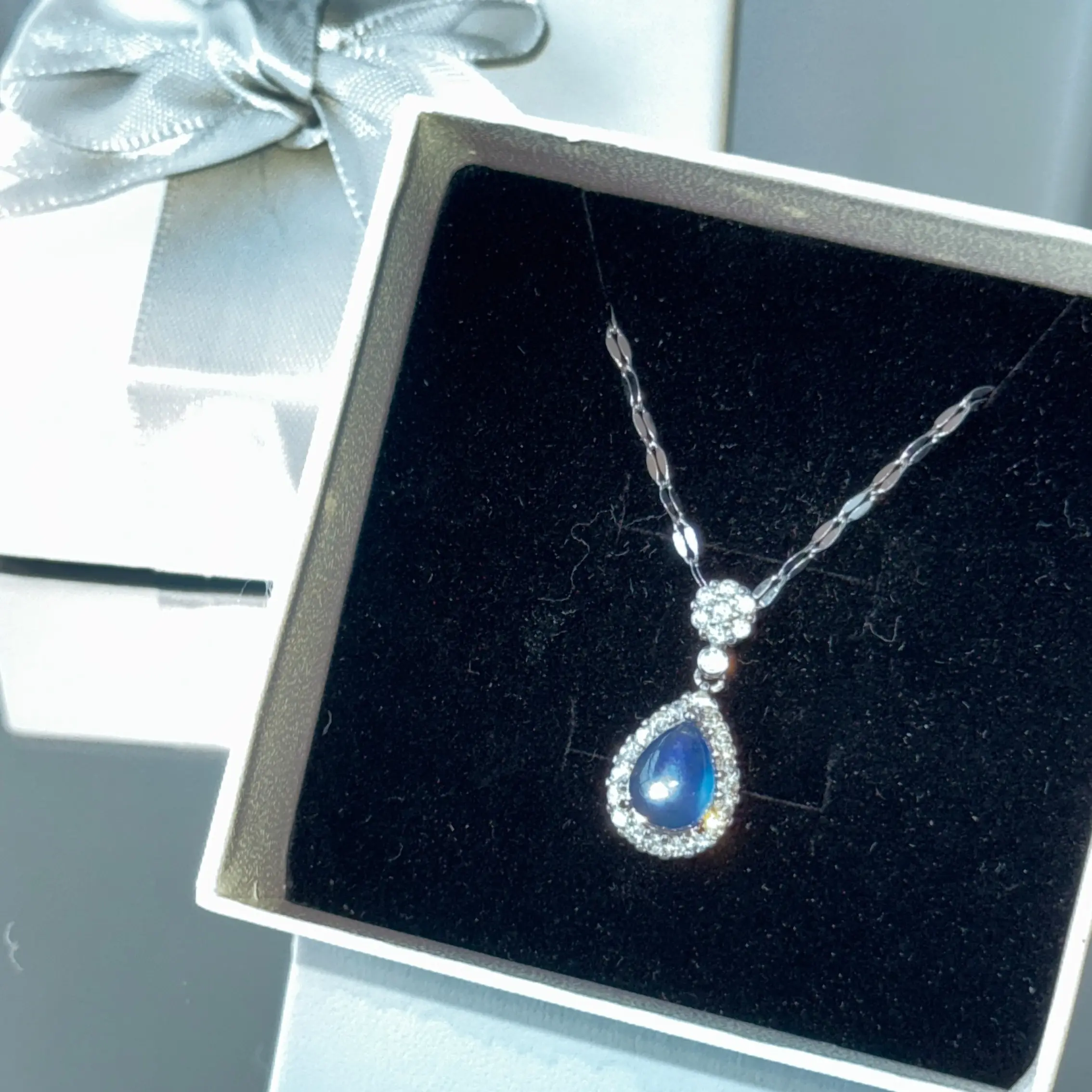 Amethyst Sea Blue Gem Water Drop Copper Pendant