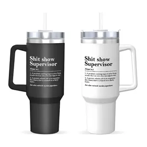 Trendy "Shit Show Supervisor" Definition Design 40oz Double Wall Insulated Cup, Large Insulated Cup with Straw, Lid, and Handle, Stainless Steel Water Bottle, Reusable Drinking Cup, Fashionable Portable Drinking Cup for Office and Travel-Friendly