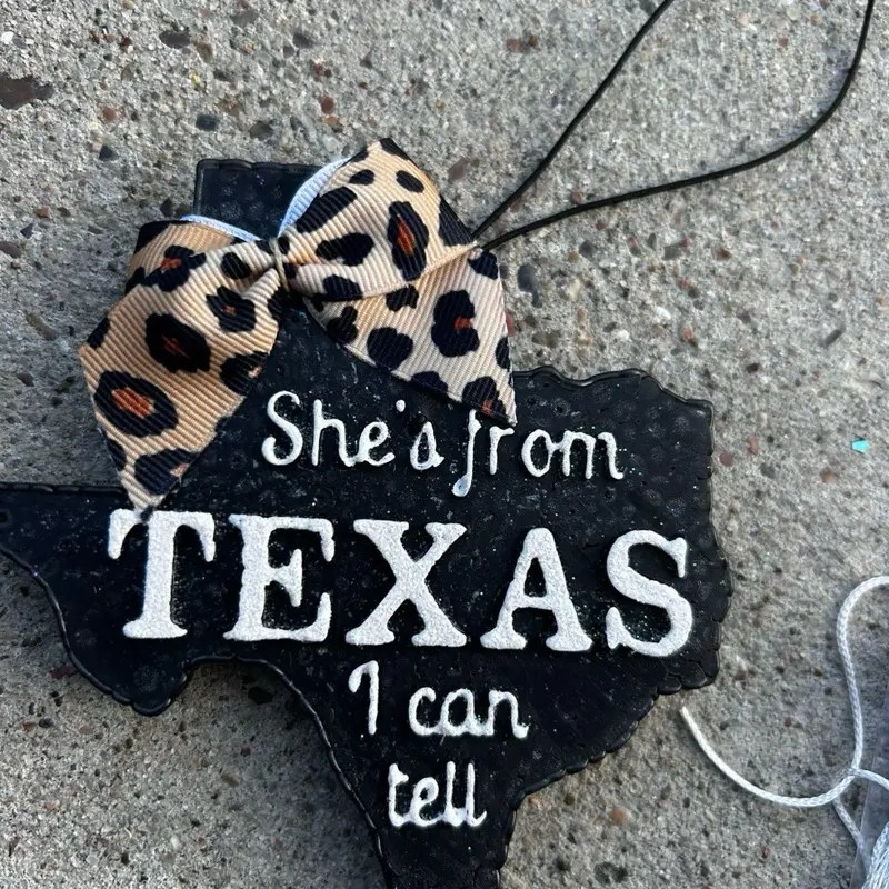 She’s from Texas handmade car freshie black- Great Design