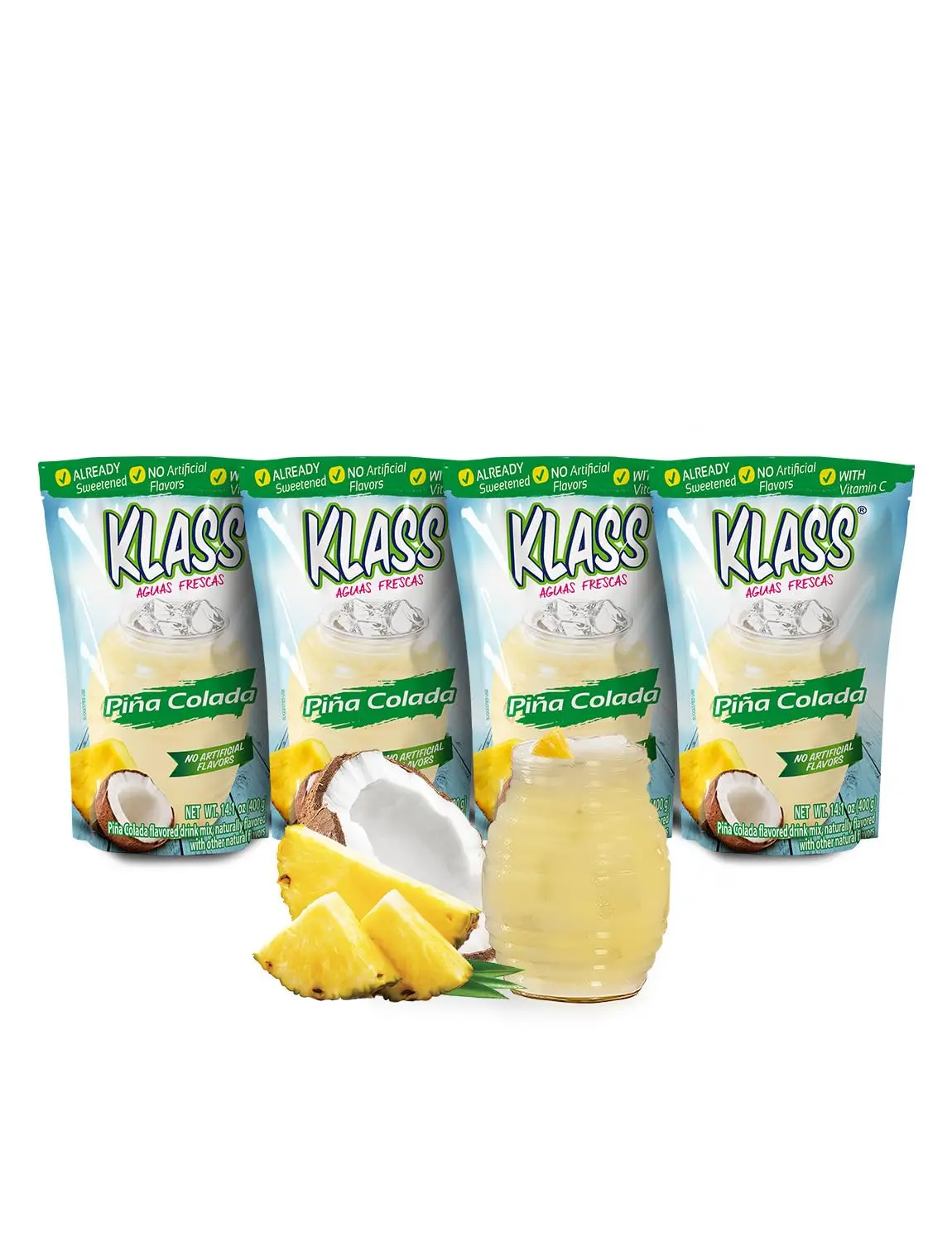 Klass Aguas Frescas Drink Mix Family Pack, Pina Colada Powder Drink Mix Tropical, Natural Flavor Vitamin C, Makes 28-36 Quarts (56-72 Drinks)