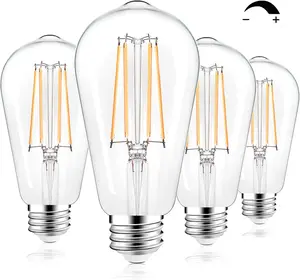 LED Light Bulbs Dimmable Vintage Edison Bulb, E26 LED Bulb 60W Equivalent 720 Lumens, Warm White 2700K, ST58 Antique LED Filament Bulb CRI 85+, Clear Glass, Pack of 4