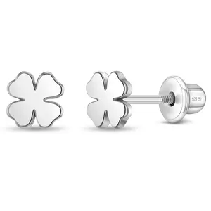 Lucky Clover Kids / Children's / Girls Earrings Screw Back - Sterling Silver