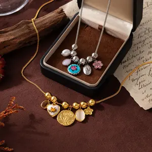 Vintage Bead String Pendant Pearl Love Flower Necklace Sweater Chain Clavicle Chain