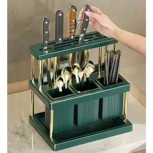Luxurious kitchen draining chopstick and knife holder, high-end and stylish knife holder, kitchen shelf, multifunctional aesthetic chopstick holder for countertop, integrated household knife holder with knife storage box
