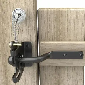 Self-locking Carbon Steel Latch, Door Latch with Spring Rope Handle, Door Hardware for Outdoor Fences, Safety Swimming Pools, Gardens, Sheds, Cages, Wooden Windows, Door Security Lock
