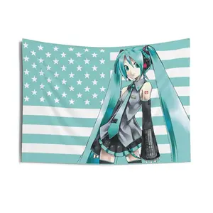 Anime Hatsune Miku 60x90 Inch Flags Tapestry for Wall Hanging College Dorm Room Decor with 4 Brass Grommets Banner flag tapestry accessories home