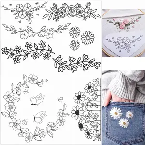 Water-Soluble Embroidery Pattern, Embroidery Flower, DIY Sewing Stabilizer, Easy-To-Remove Adhesive, Ideal for Clothes, Shoes, Hats, Christmas Socks, Decorative Crafts