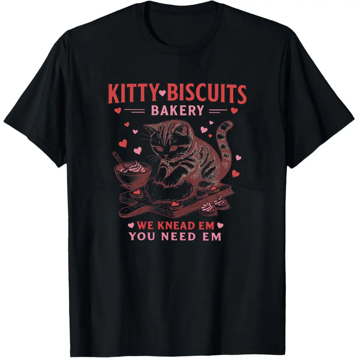 Women's Valentine's Day Cat Graphic Crewneck Sweatshirt - Smooth, Seamless, Basic, Solid Pullover for Cat Lovers, Kitty Biscuits Bakery Baking Cookies Design, Cute Gift for Girlfriends, Graphics, Shortsleeve, Round Neck, Soft, Fabric, Top, Fitted