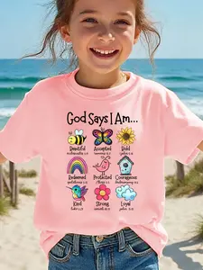 Kids "God Says I Am..." Religious Affirmations Graphic T-Shirt, Short Sleeve Crew Neck Faith-Based Tee