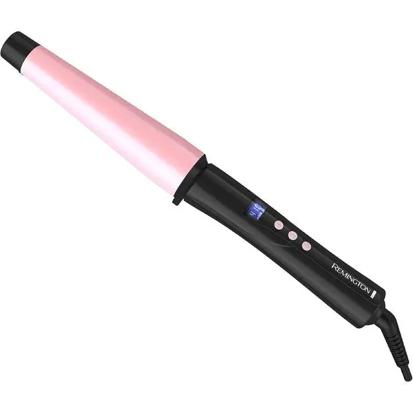 Remington CI9538 Pro 1"-1.5" Pearl Ceramic Conical Curling Wand, Digital Controls + 10 Heat Settings, Black/Pink | Digital Controls with 10 Heat Settings, Fast 30-Second Heat-Up, Auto Shut-Off for Safety