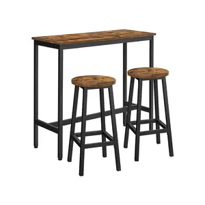 VASAGLE Brown & Black Bar Table with 2 Round Stools