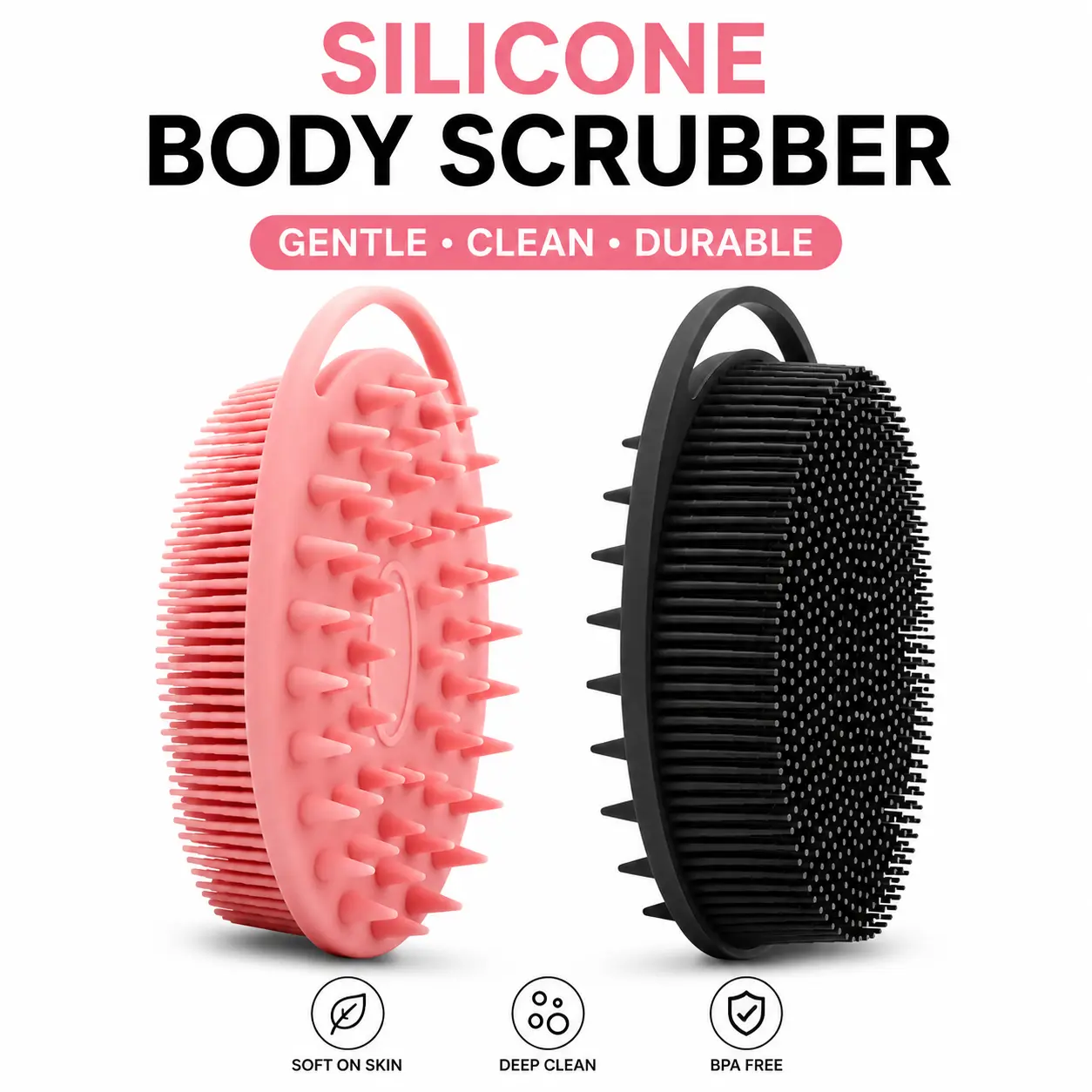 2-in-1 Exfoliating Silicone Body Scrubber Pro, Blush Pink Bath Loofah Exfoliator, Eco-Friendly Bath Accessory for Halloween Use, Accessories