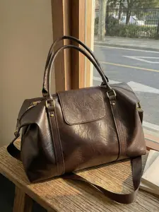 Coffee Fashion Large Capacity Handbag, Casual Multi-Use Short Trip Travel Bag, Wax Material Vintage Crossbody Shoulder Bag