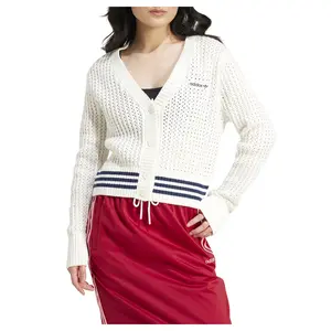 adidas Womens Knit Cardigan Sweater Casual - White adidas Womens Knit Cardigan Sweater Casual - White