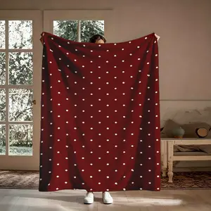 Vintage Burgundy White Polka Dot Flannel Throw Blanket, Soft Warm Breathable Blanket, Ideal Holiday, Birthday Gifts for Women, Timeless Home Accent for Sofa, Bed, All Season