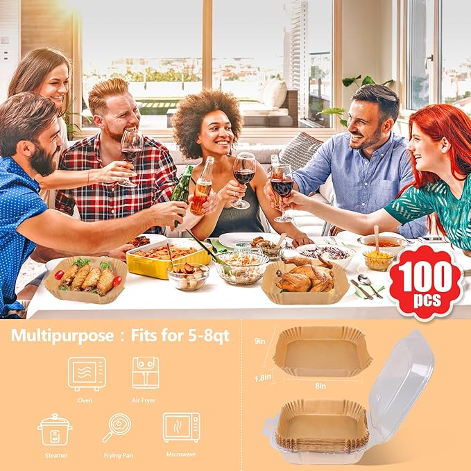 Air Fryer Paper Liners, 100PCS Non-stick Oil Resistant Air Fryer Parchment Paper Liners, 8 Inch Air Fryer Liners Disposable, Airfryer Liners for 5-8QT Air fryer, Baking, Roasting Microwave Bakeware Utensils Bakeware Utensils