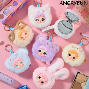 ANGRYFUN Mini Makeup Mirror Plush Blind Box Figures – Cute Stuffed Animal Bag Charm Keychain Mystery Collectible Toy Birthday Gift Single Box (Free Random Cute Acrylic Keychain)