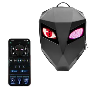 19" LED Motorcycle Backpack, Waterproof Hard Case BagAnimated Digital Laptop Backpack with ProgrammableMoving Eyes, DlY Backpack for Cycling