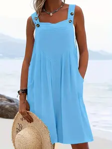 Women's Sleeveless Solid Color Wide Leg Backless Romper, Stylish and Comfortable Design, Womenswear, Perfect for Casual Wear