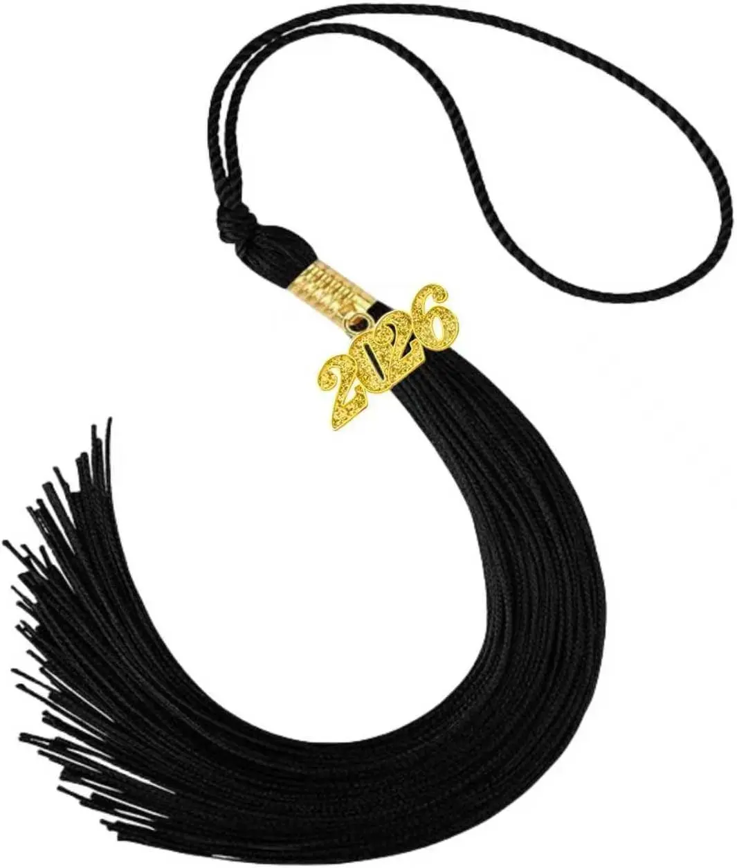 Elegant Black 2026 9 Inch Graduation Tassel with Year Charm Gold Date Drop for Graduation Cap